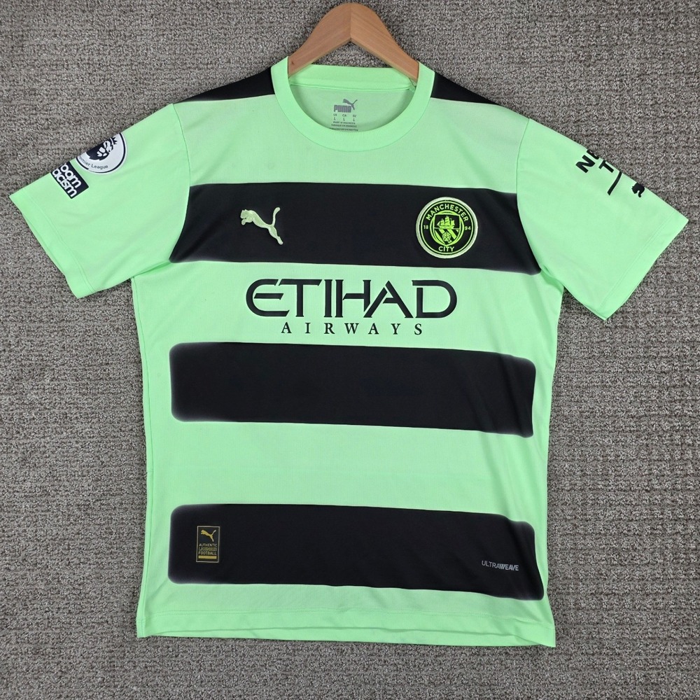 Puma Manchester City FC 2022-23 Third Jersey Mens Large Green Black Ultraweave
